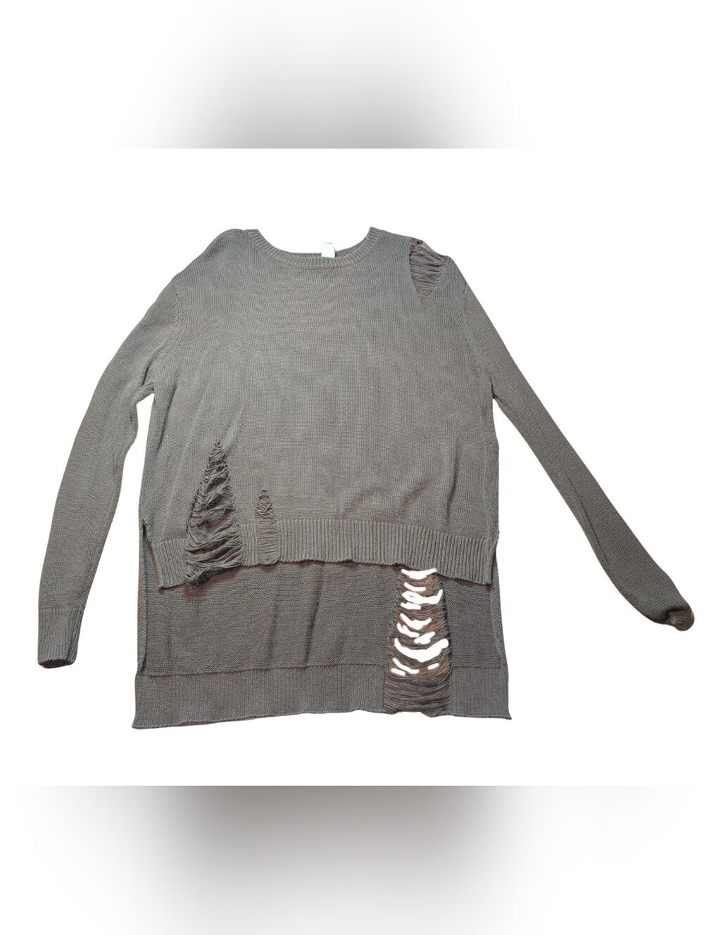 Women's Distressed Crewneck Sweater - Gray